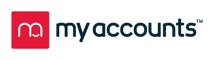 The myaccounts logo with a white “ma” symbol in a red square and dark blue text.
